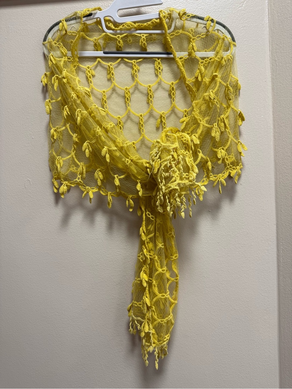 Yellow Embroidered Mesh Lace Wrap Shawl Scarf Boho Festival Cottagecore